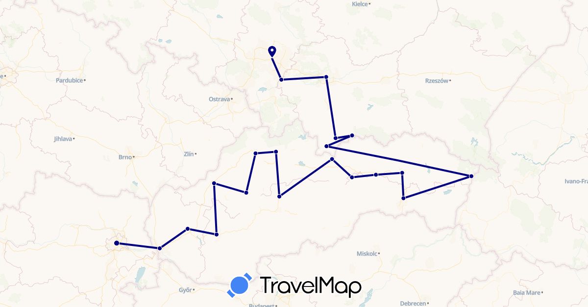 TravelMap itinerary: driving in Austria, Poland, Slovakia (Europe)